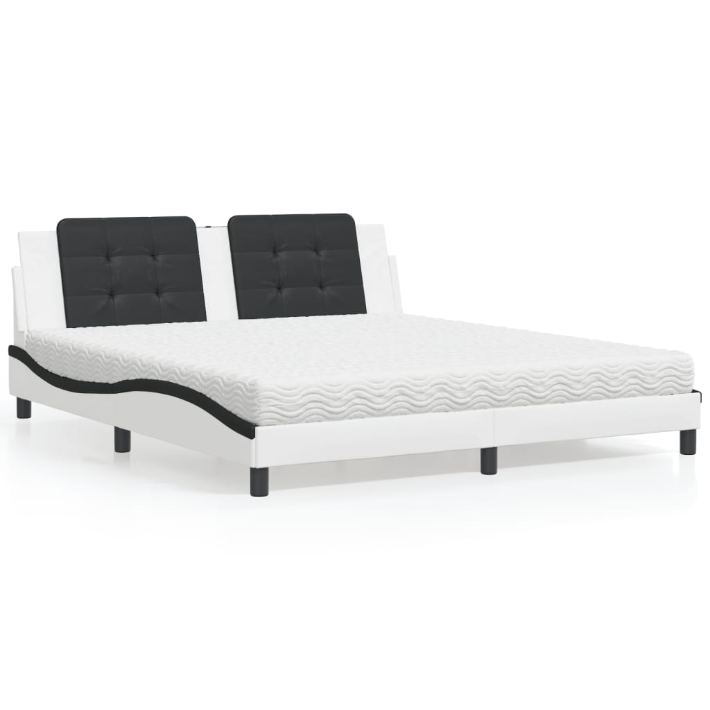 Letto con Materasso Zadar Bianco e Nero 180x200cm Similpelle