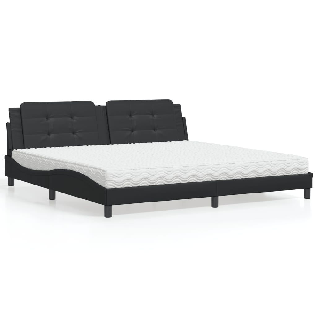 Letto con Materasso Nero 200x200 cm in Similpelle