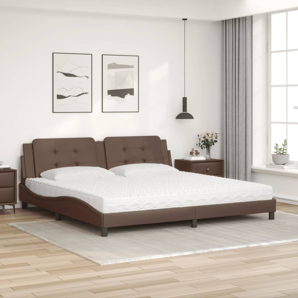 Letto con Materasso Zadar Marrone 200x200cm in Similpelle