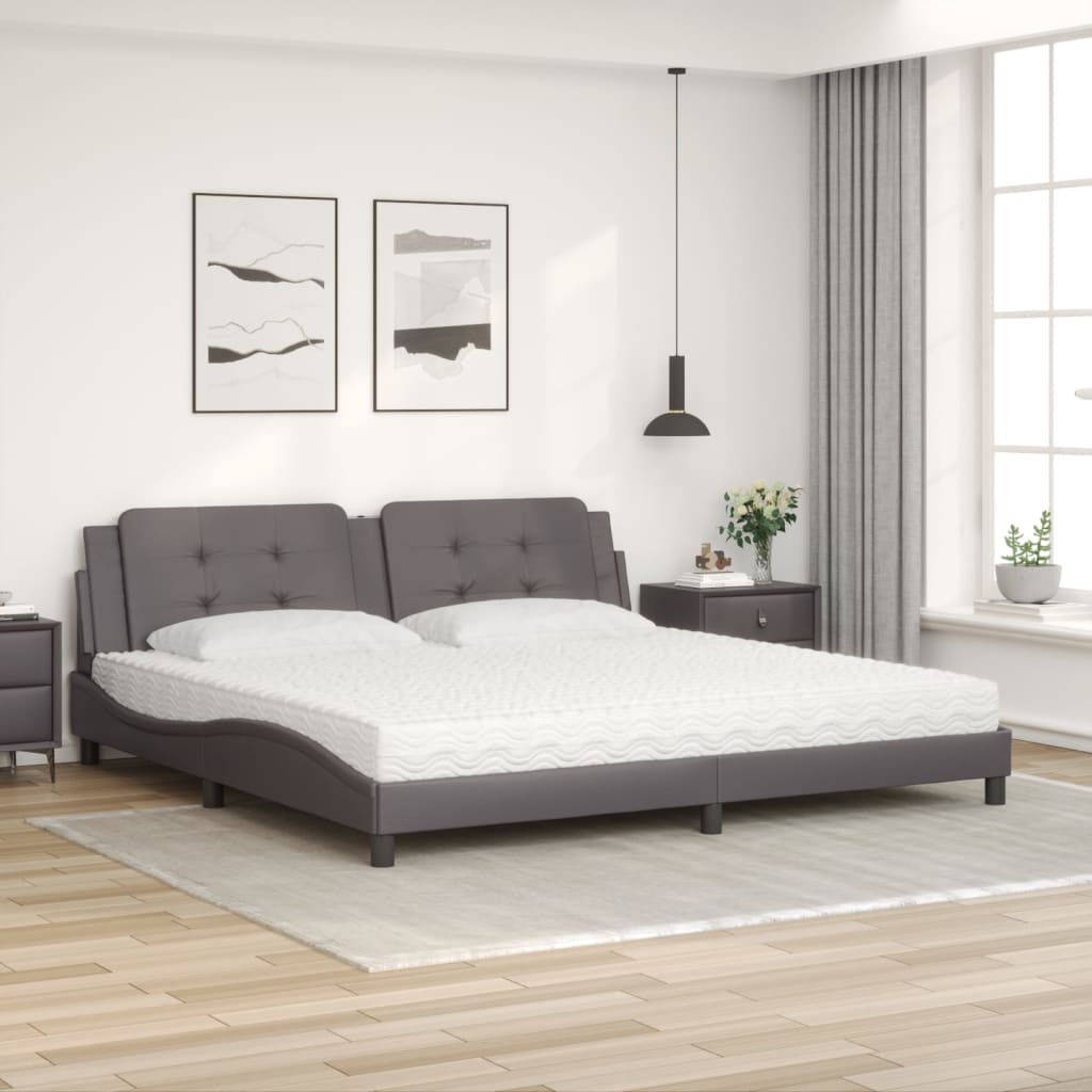 Letto con Materasso Zadar Grigio 200x200 cm in Similpelle