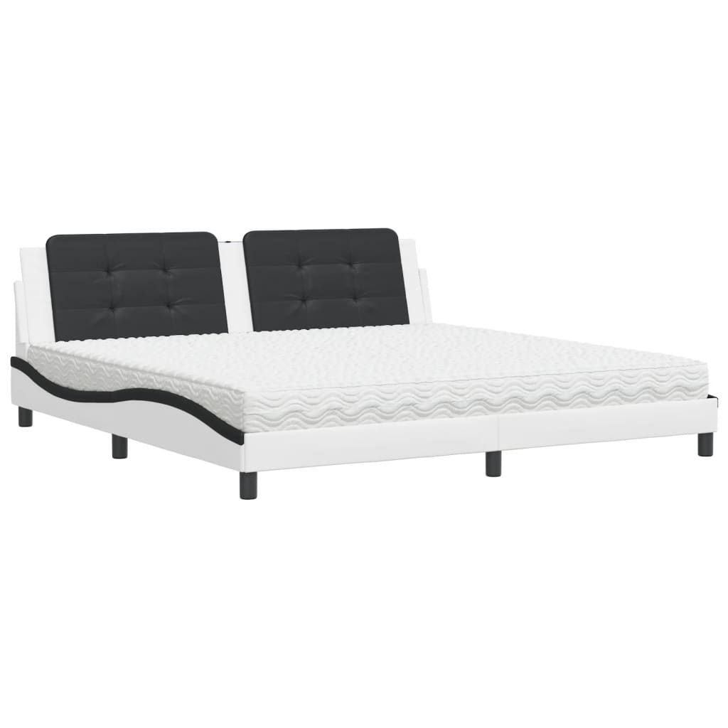 Letto con Materasso Bianco e Nero 200x200cm in Similpelle