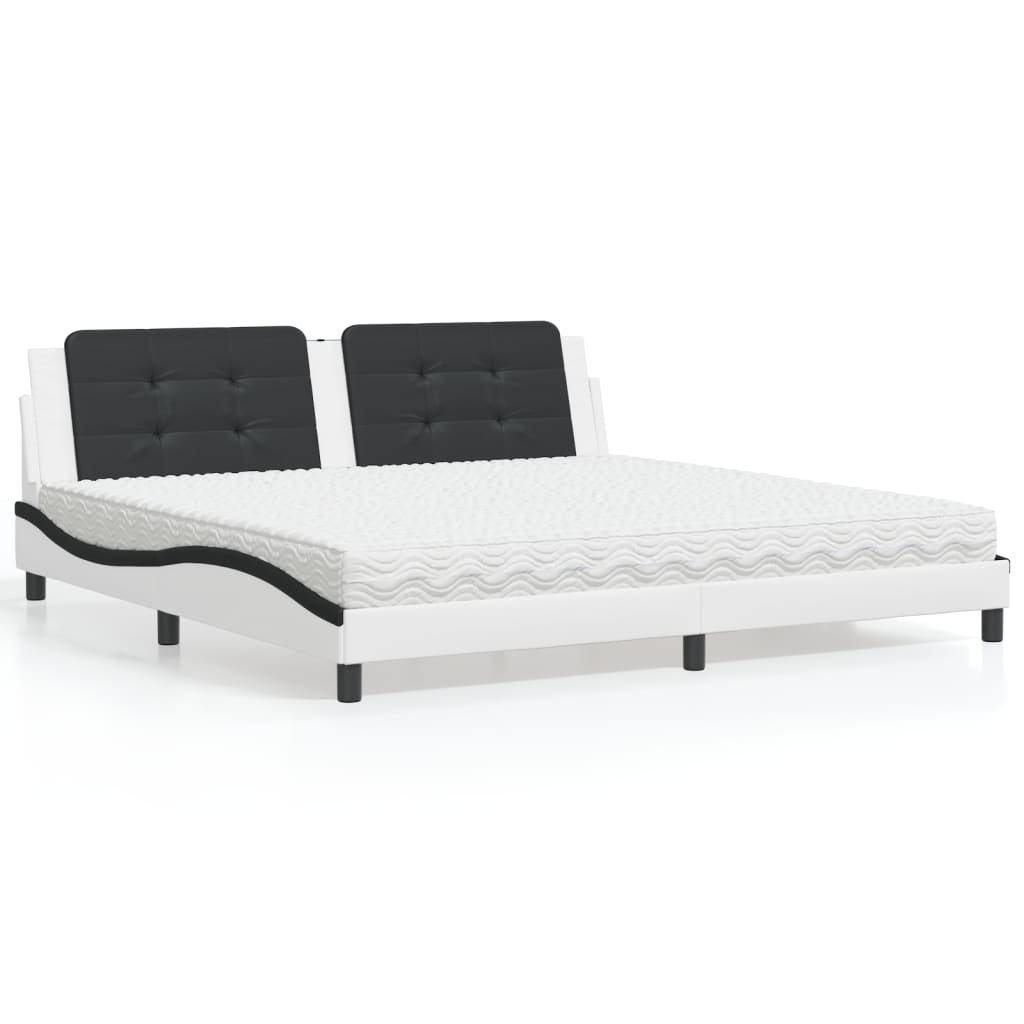 Letto con Materasso Bianco e Nero 200x200cm in Similpelle