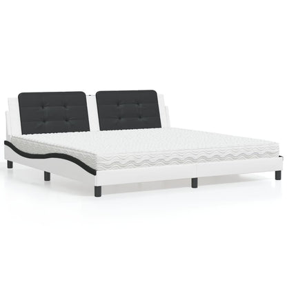 Letto con Materasso Bianco e Nero 200x200cm in Similpelle