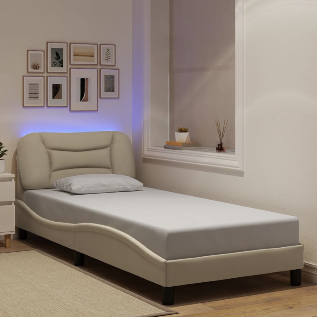 Giroletto con LED senza Materasso Crema 90x190 cm in Tessuto