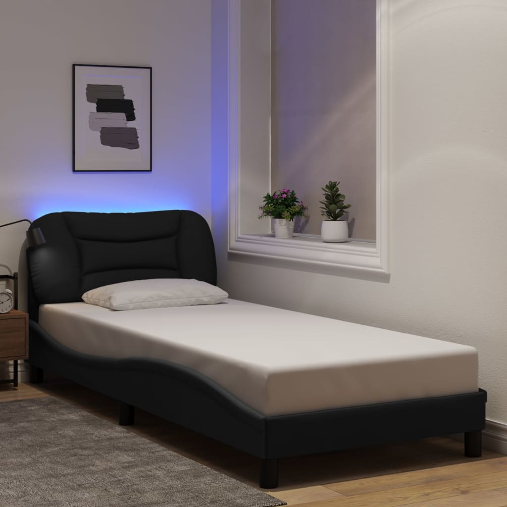 Giroletto con LED senza Materasso Nero 90x200 cm in Tessuto