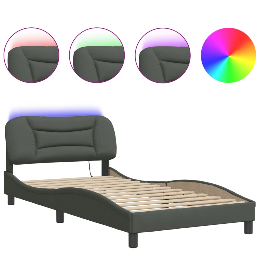 Giroletto con LED senza Materasso Grigio Scuro 100x200 cm