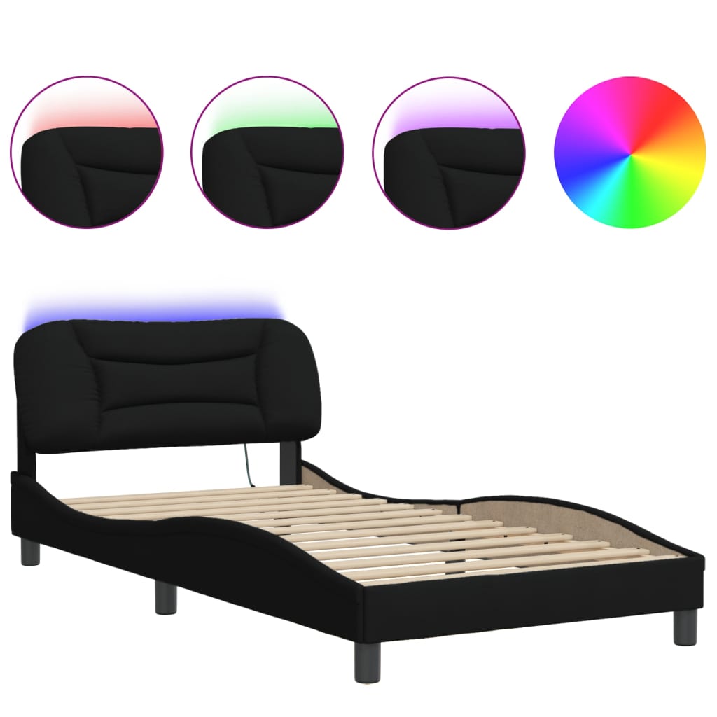 Giroletto con LED senza Materasso Nero 100x200 cm in Tessuto