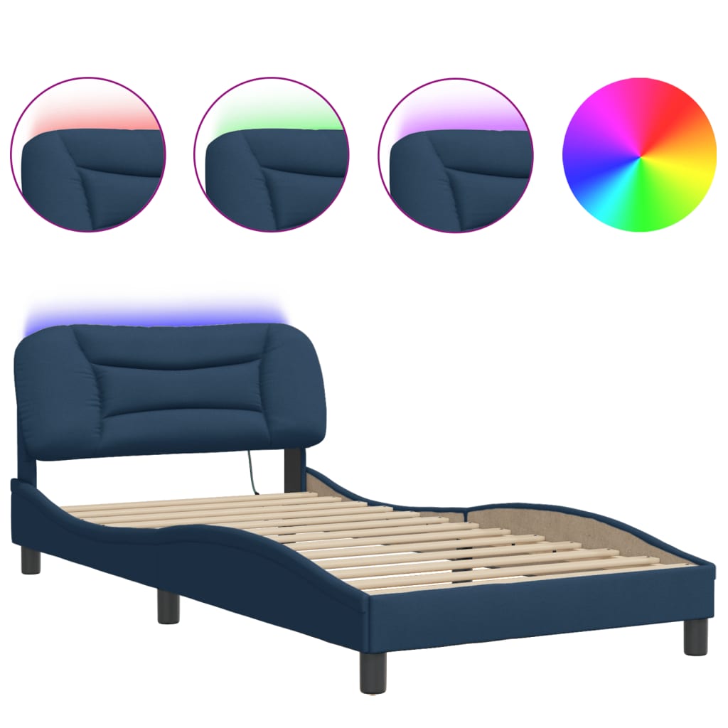 Giroletto con LED senza Materasso Blu 100x200 cm in Tessuto