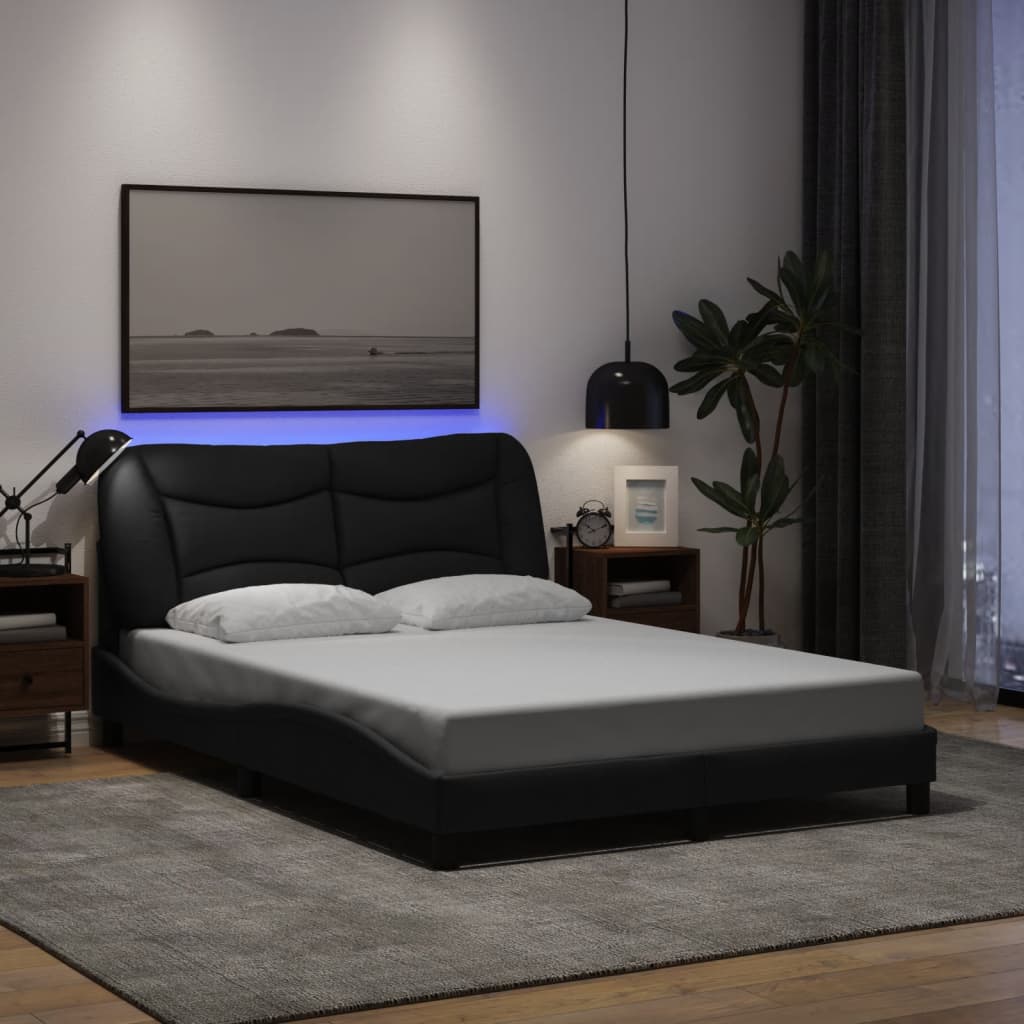 Giroletto con LED senza Materasso Nero 140x200 cm in Tessuto