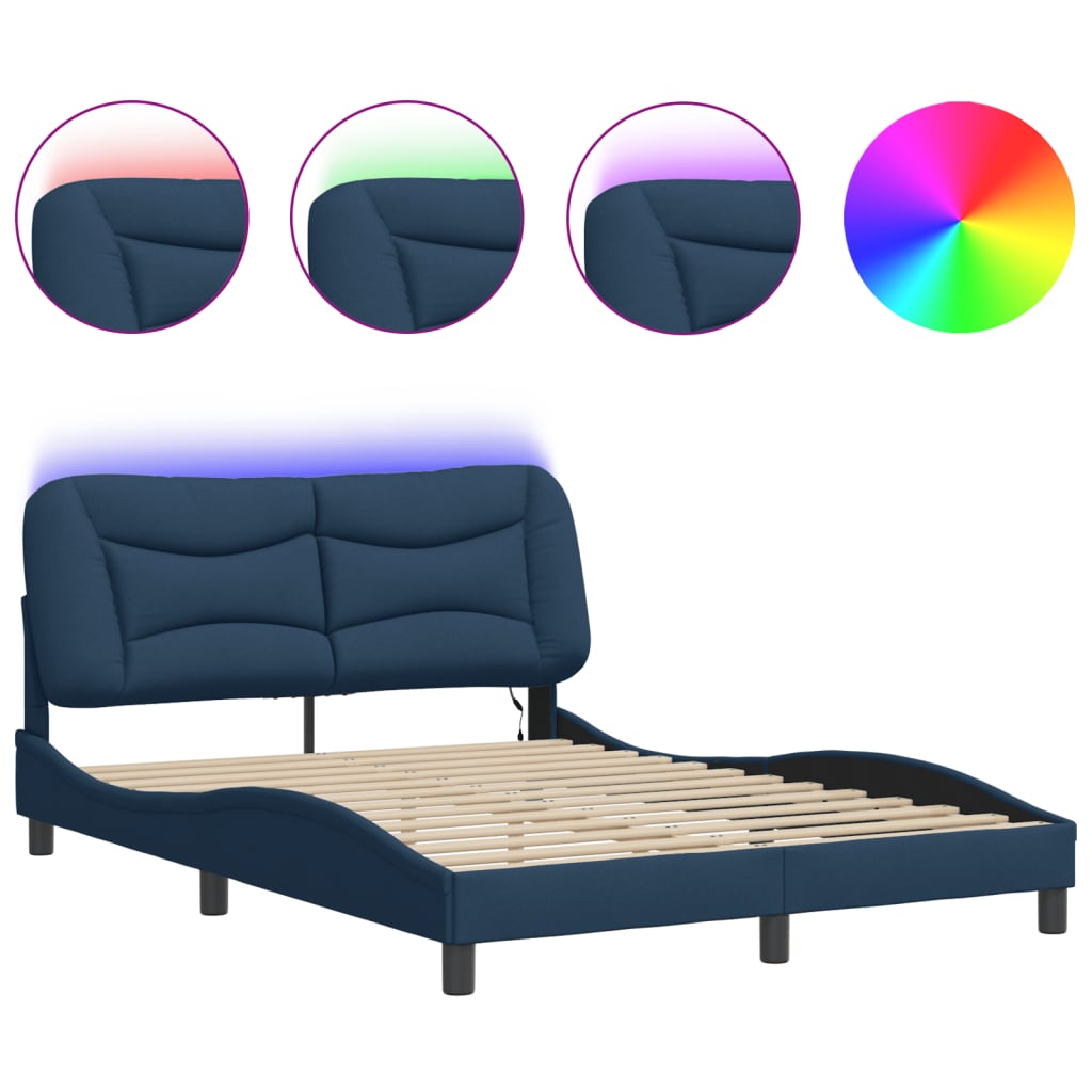 Giroletto con LED senza Materasso Blu 140x200 cm in Tessuto