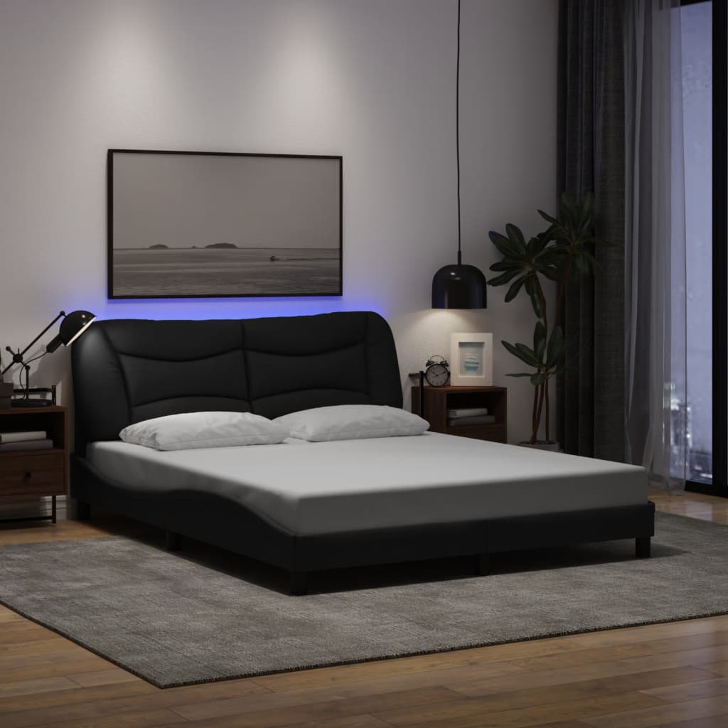 Giroletto con LED senza Materasso Nero 160x200 cm in Tessuto