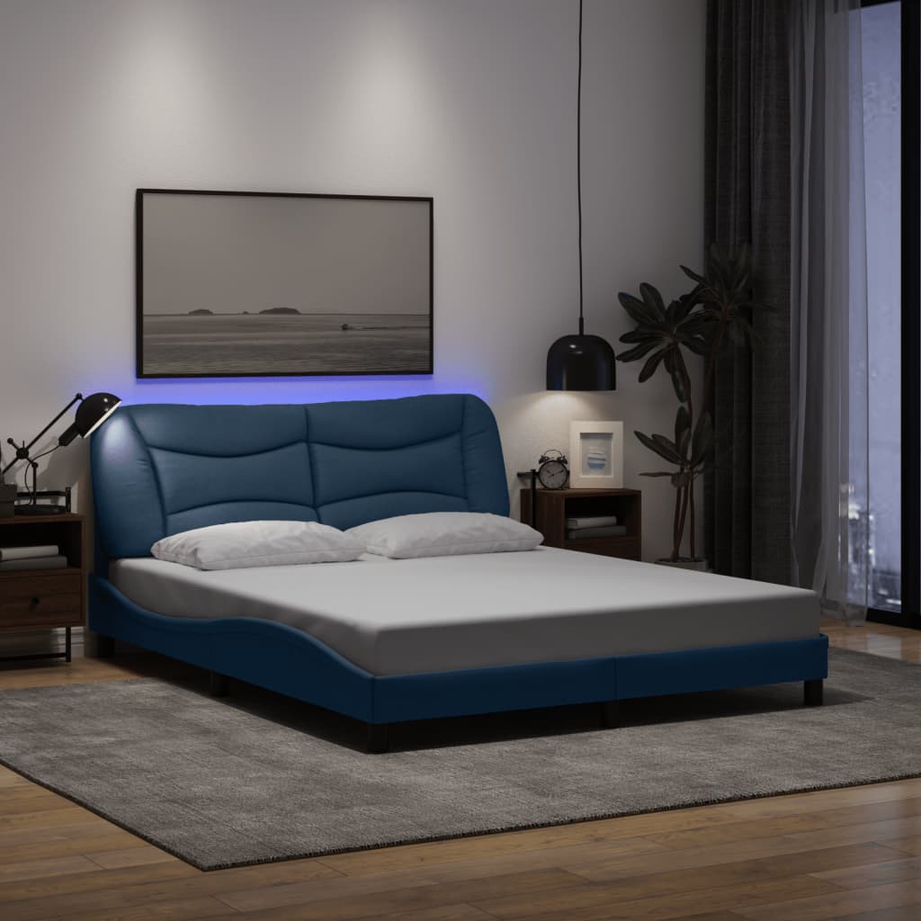 Giroletto con LED senza Materasso Blu 160x200 cm in Tessuto