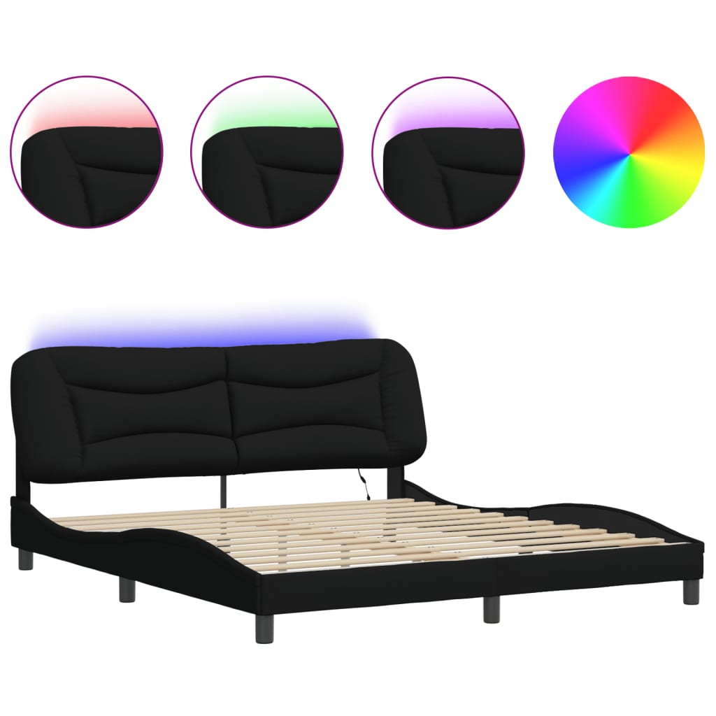 Giroletto con LED senza Materasso Nero 180x200 cm in Tessuto