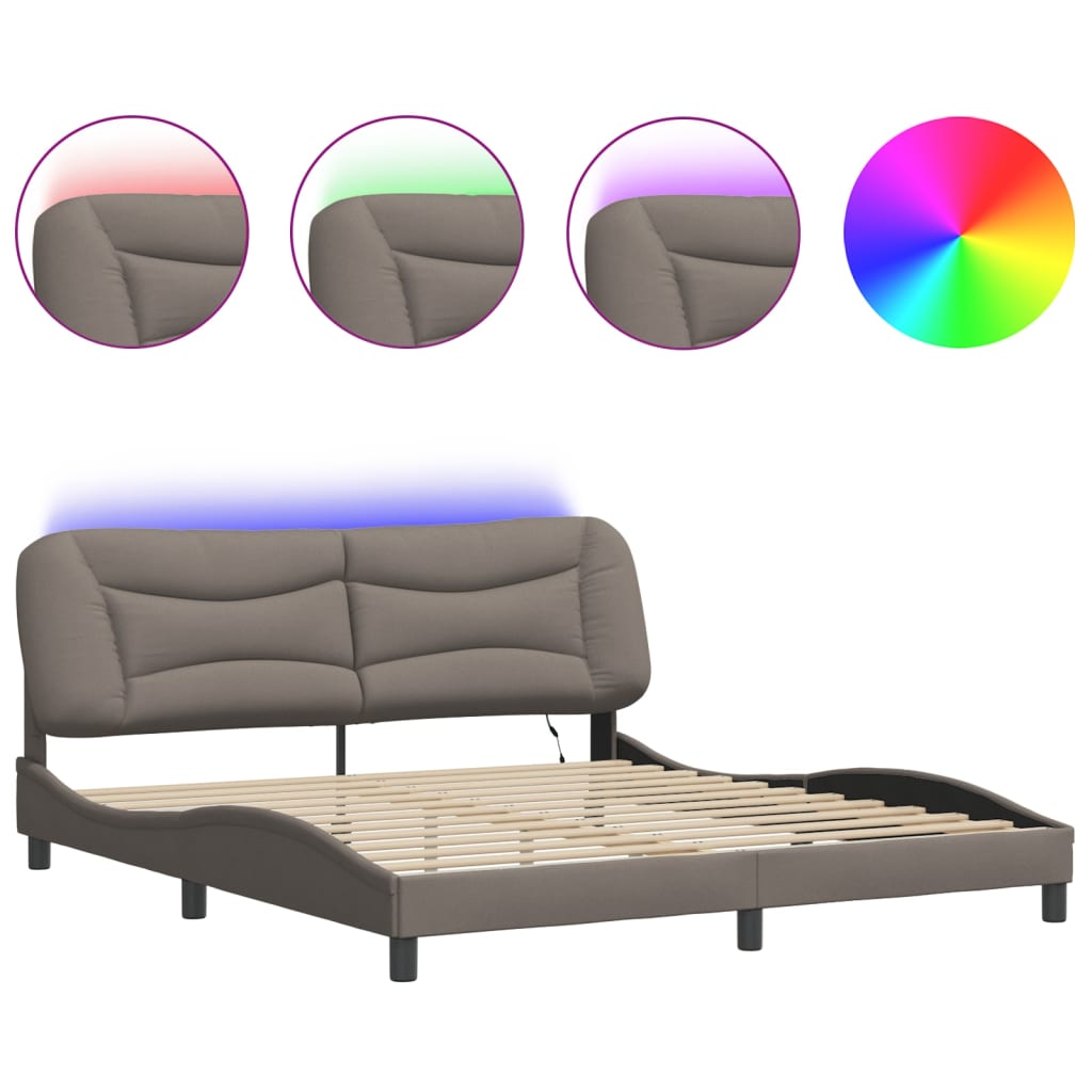 Giroletto con LED senza Materasso Tortora 180x200 cm in Tessuto