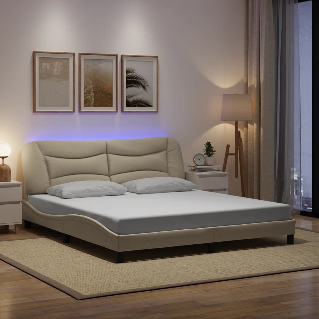 Giroletto con LED senza Materasso Crema 180x200 cm in Tessuto