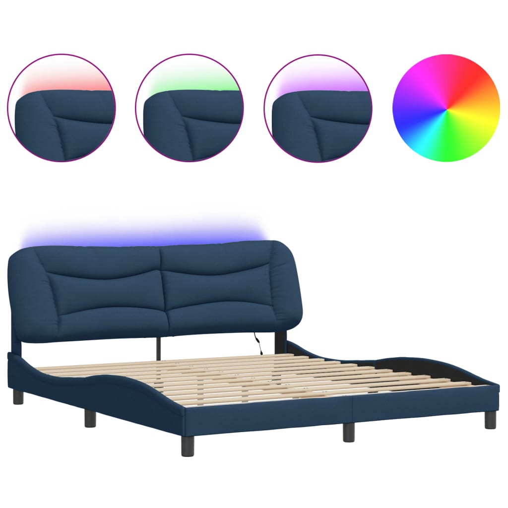 Giroletto con LED senza Materasso Hvar Blu 180x200 cm in Tessuto