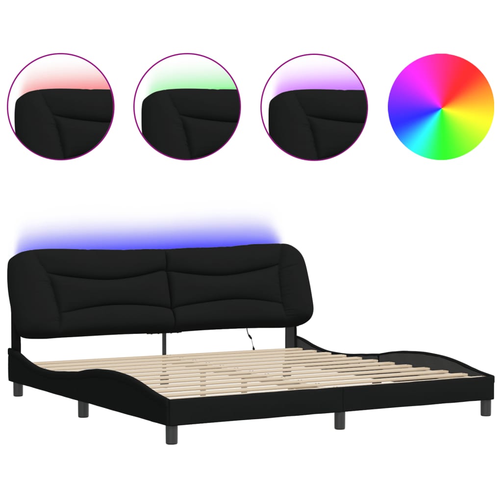 Giroletto con LED senza Materasso Hvar Nero 200x200 cm in Tessuto