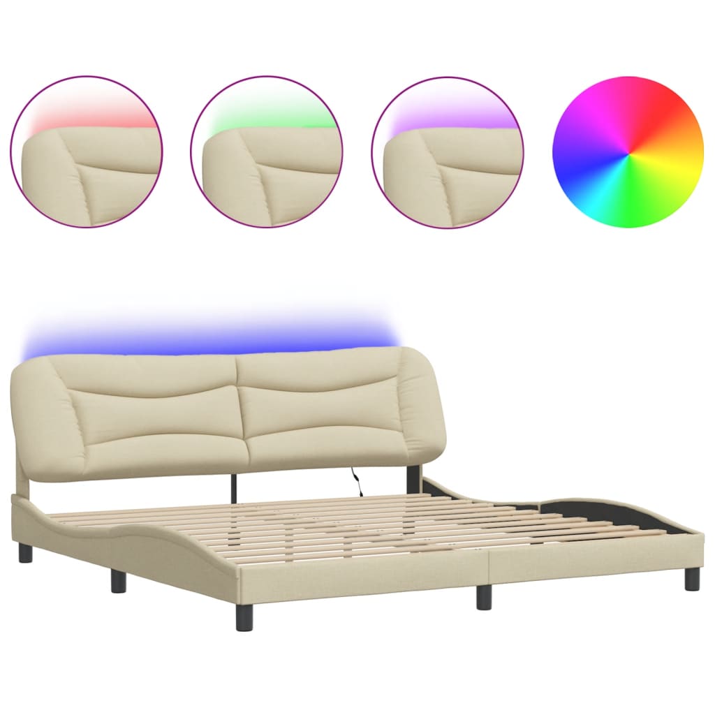 Giroletto con LED senza Materasso Hvar Crema 200x200 cm in Tessuto