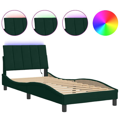 Giroletto con LED senza Materasso Hanko Verde Scuro 80x200 cm in Velluto