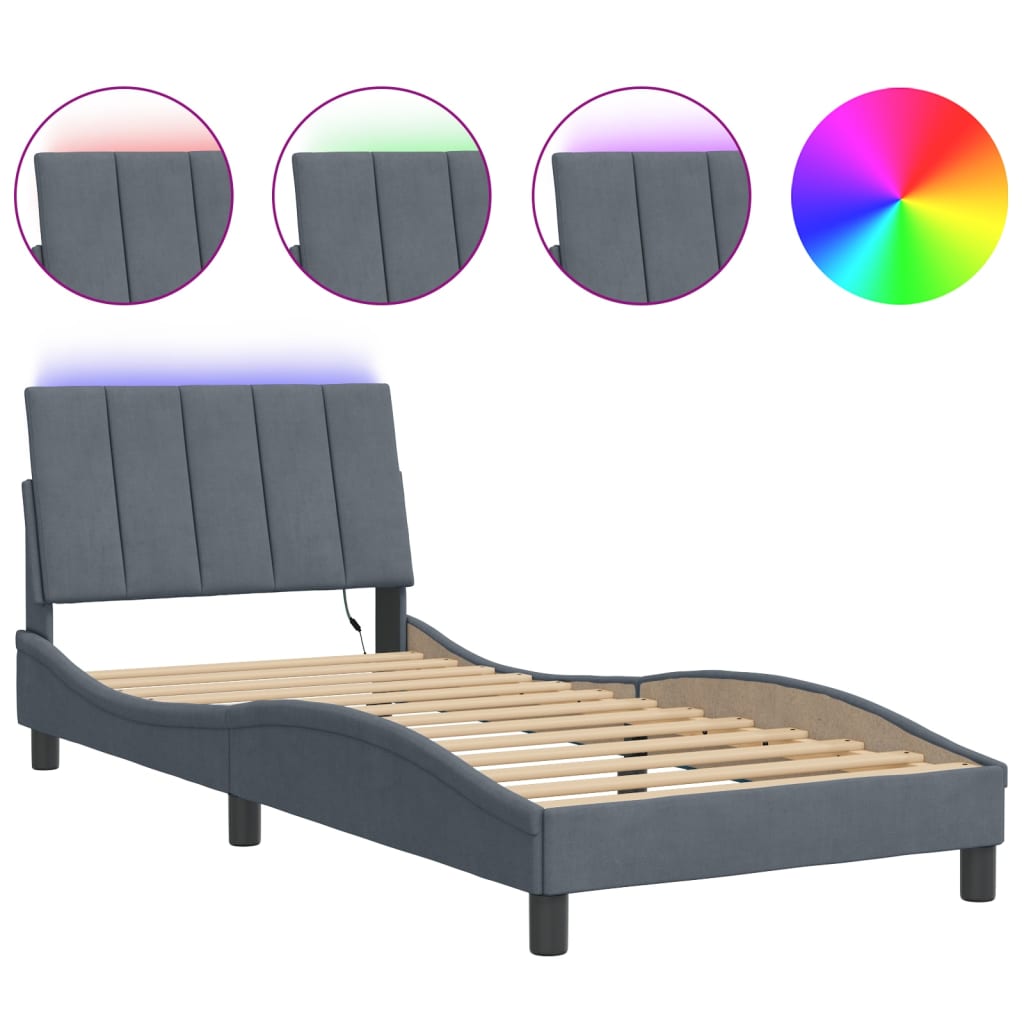 Giroletto con Luci LED Grigio Scuro 90x190 cm in Velluto