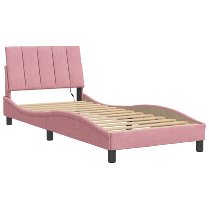 Giroletto con LED senza Materasso Hanko Rosa 90x190 cm in Velluto