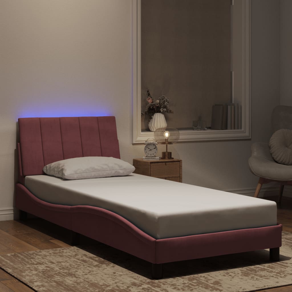 Giroletto con LED senza Materasso Hanko Rosa 90x190 cm in Velluto