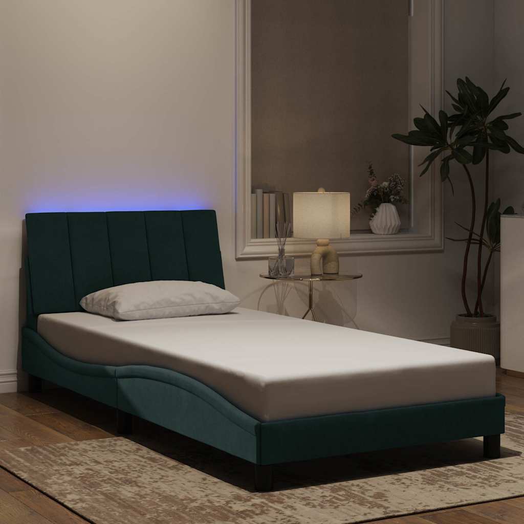 Giroletto con LED senza Materasso Hanko Verde Scuro 100x200 cm in Velluto
