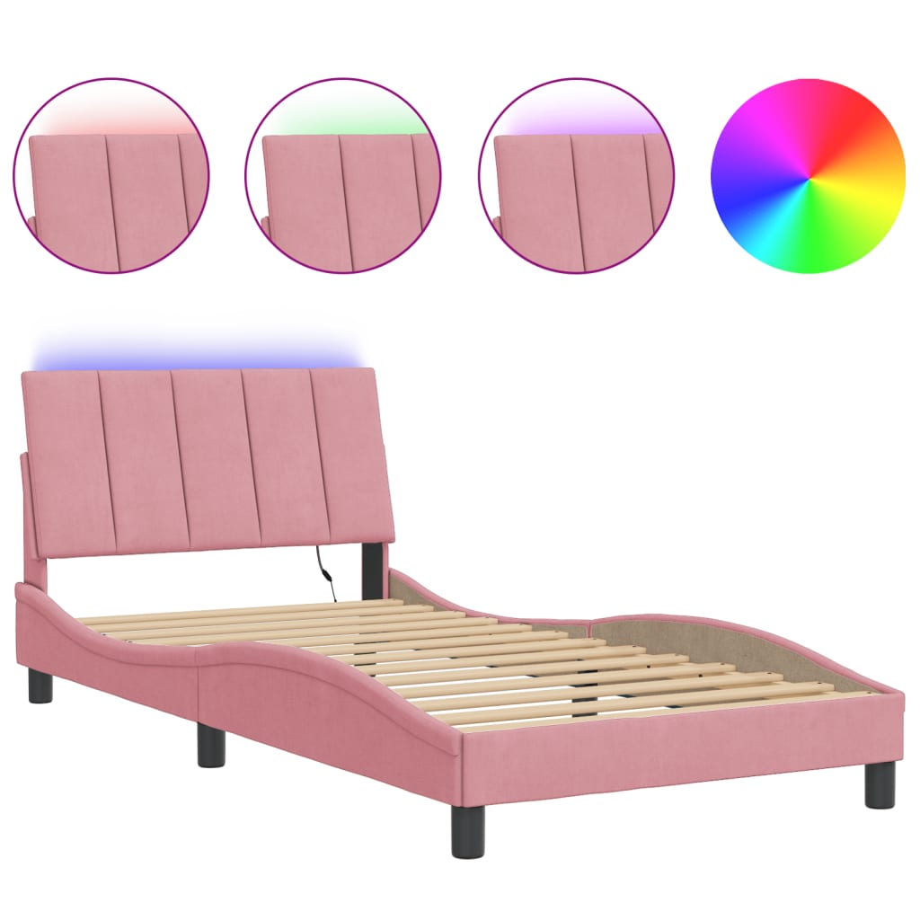Giroletto con LED senza Materasso Hanko Rosa 100x200 cm in Velluto