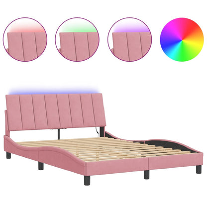 Giroletto con LED senza Materasso Hanko Rosa 140x190 cm in Velluto