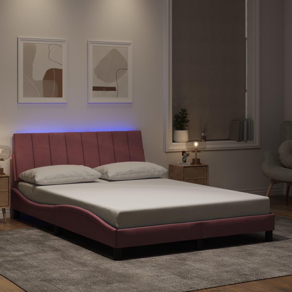 Giroletto con LED senza Materasso Hanko Rosa 140x190 cm in Velluto