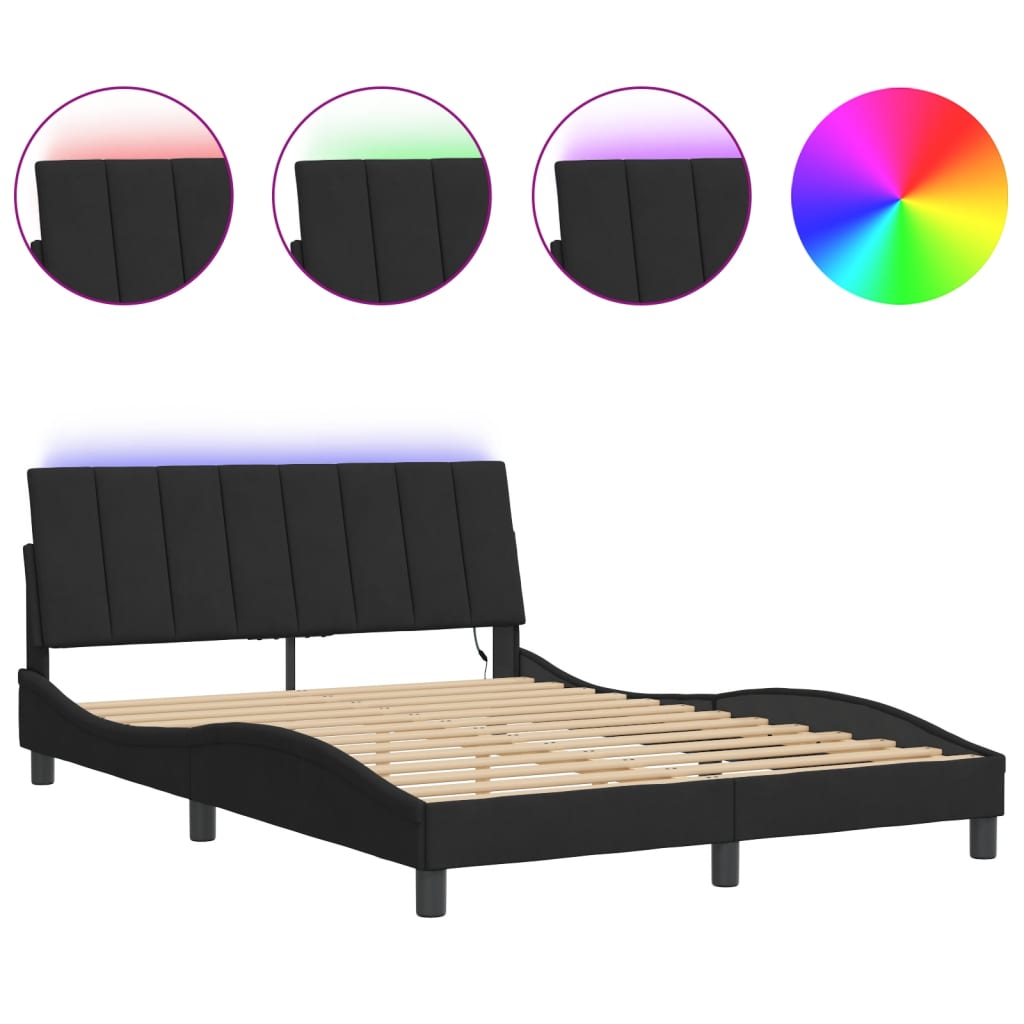 Giroletto con LED senza Materasso Hanko Nero 140x200 cm in Velluto