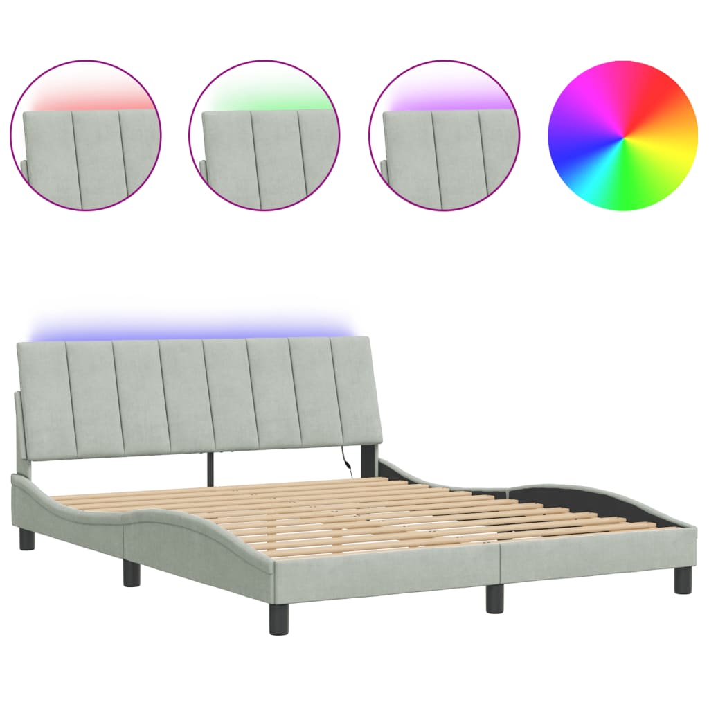 Giroletto con LED senza Materasso Hanko Grigio Chiaro 160x200 cm in Velluto