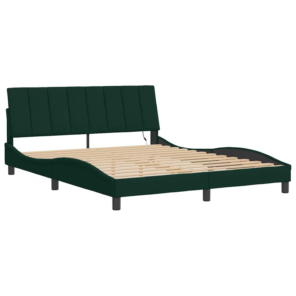 Giroletto con LED senza Materasso Hanko Verde Scuro 160x200 cm in Velluto