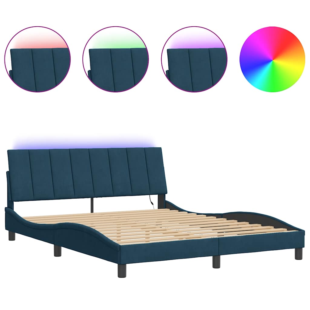 Giroletto con LED senza Materasso Hanko Blu 160x200 cm in Velluto
