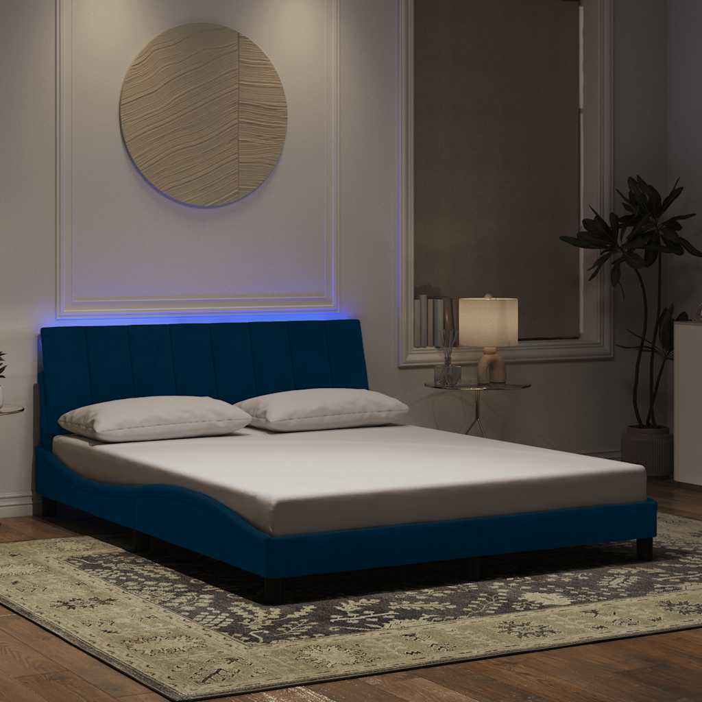 Giroletto con LED senza Materasso Hanko Blu 160x200 cm in Velluto