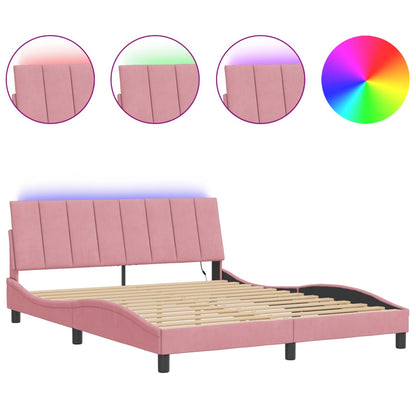 Giroletto con LED senza Materasso Hanko Rosa 160x200 cm in Velluto
