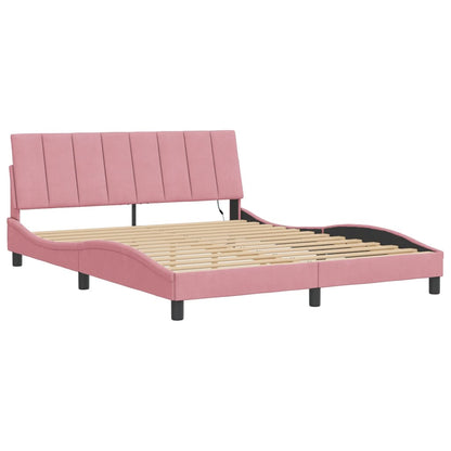 Giroletto con LED senza Materasso Hanko Rosa 160x200 cm in Velluto