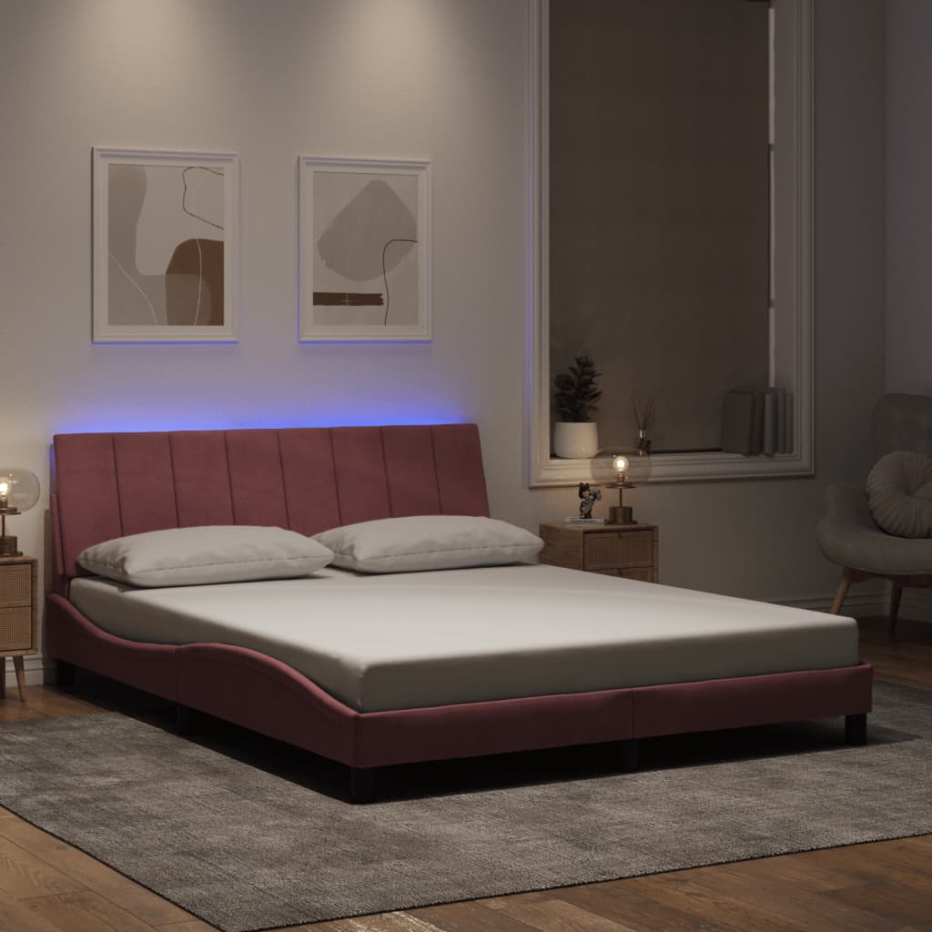 Giroletto con LED senza Materasso Hanko Rosa 160x200 cm in Velluto