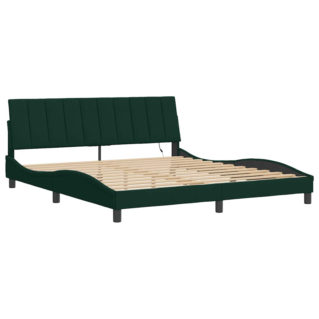 Giroletto con LED senza Materasso Hanko Verde Scuro 180x200 cm in Velluto