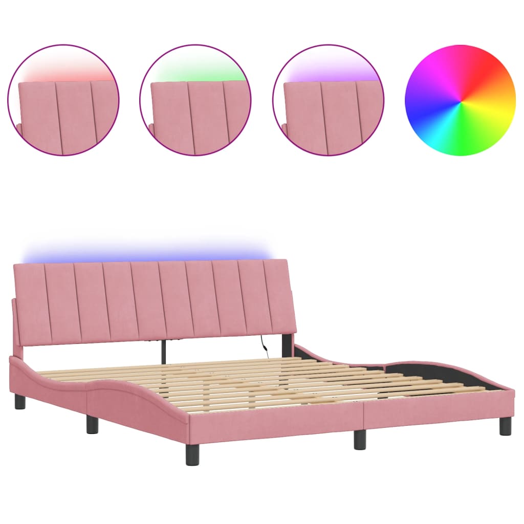 Giroletto con LED senza Materasso Hanko Rosa 180x200 cm in Velluto