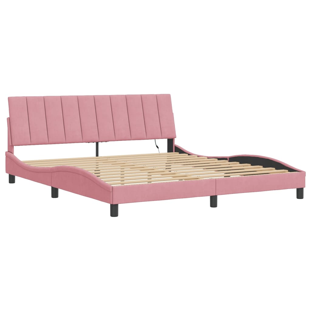 Giroletto con LED senza Materasso Hanko Rosa 180x200 cm in Velluto