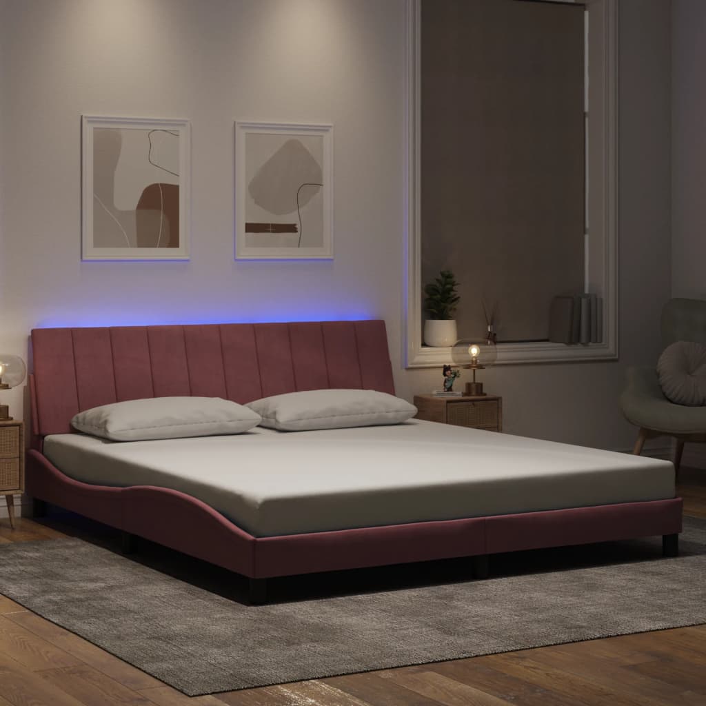 Giroletto con LED senza Materasso Hanko Rosa 180x200 cm in Velluto