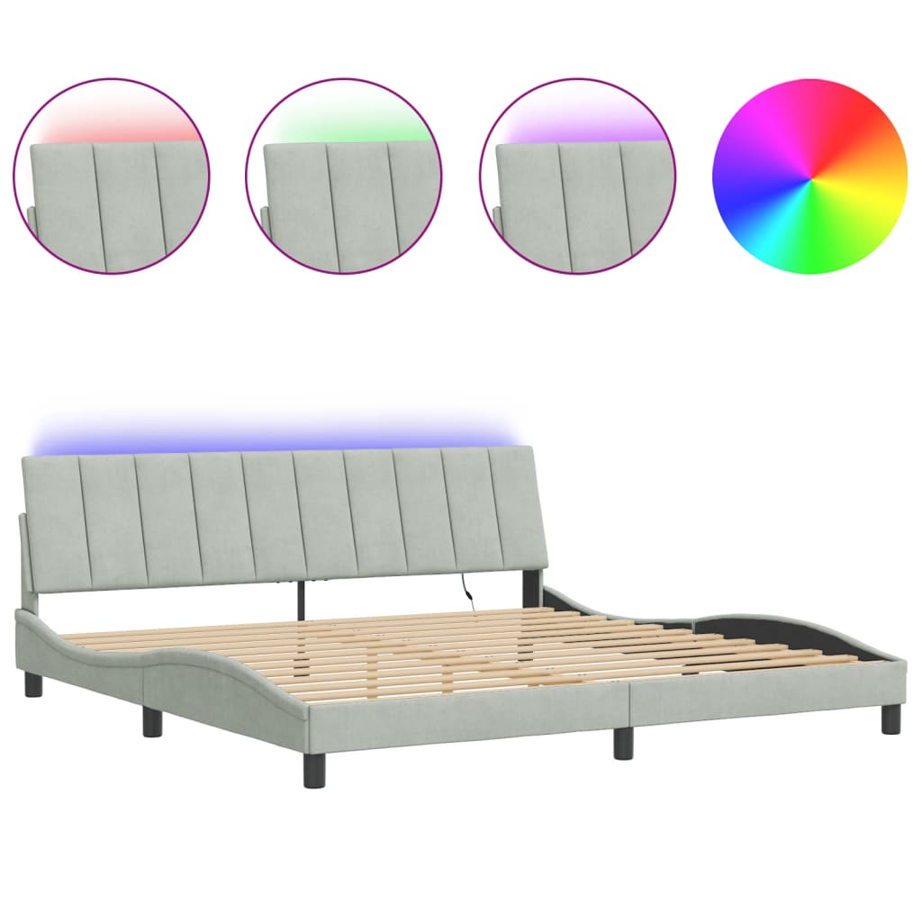 Giroletto con LED senza Materasso Hanko Grigio Chiaro 200x200 cm in Velluto