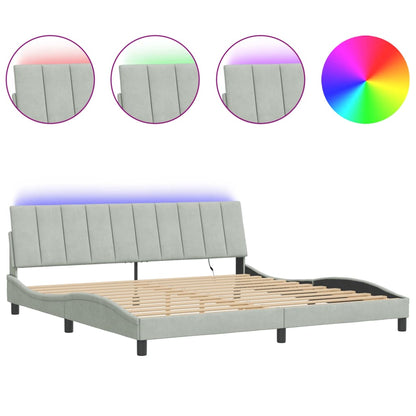 Giroletto con LED senza Materasso Hanko Grigio Chiaro 200x200 cm in Velluto
