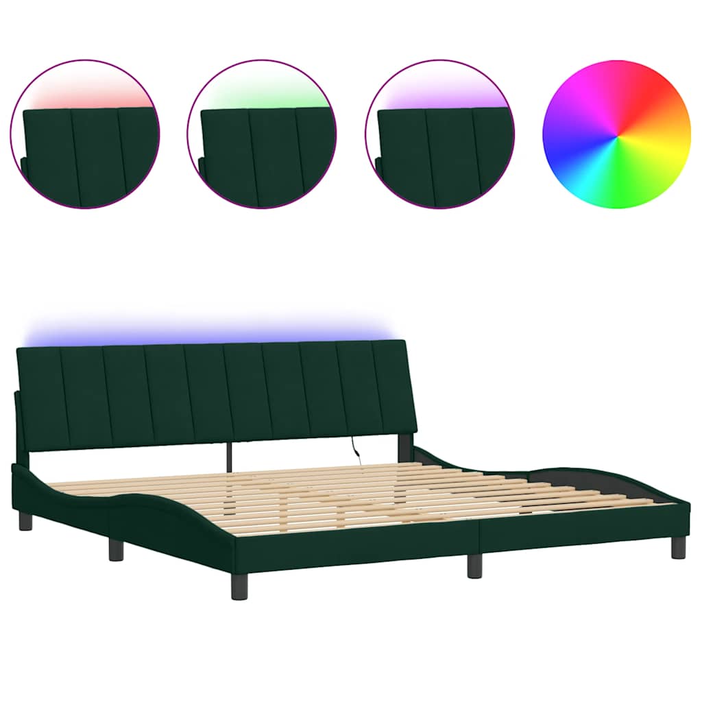 Giroletto con LED senza Materasso Hanko Verde Scuro 200x200 cm in Velluto
