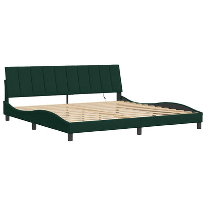 Giroletto con LED senza Materasso Hanko Verde Scuro 200x200 cm in Velluto
