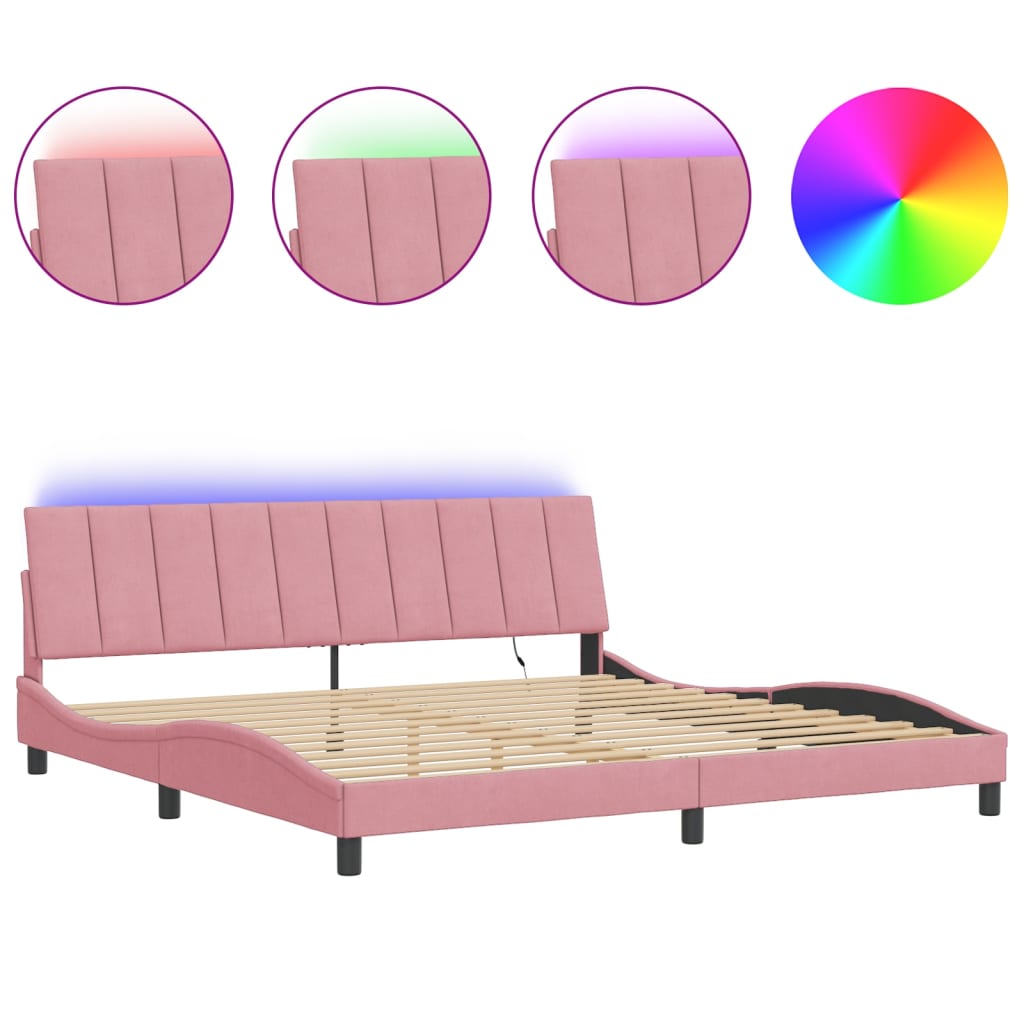 Giroletto con LED senza Materasso Hanko Rosa 200x200 cm in Velluto