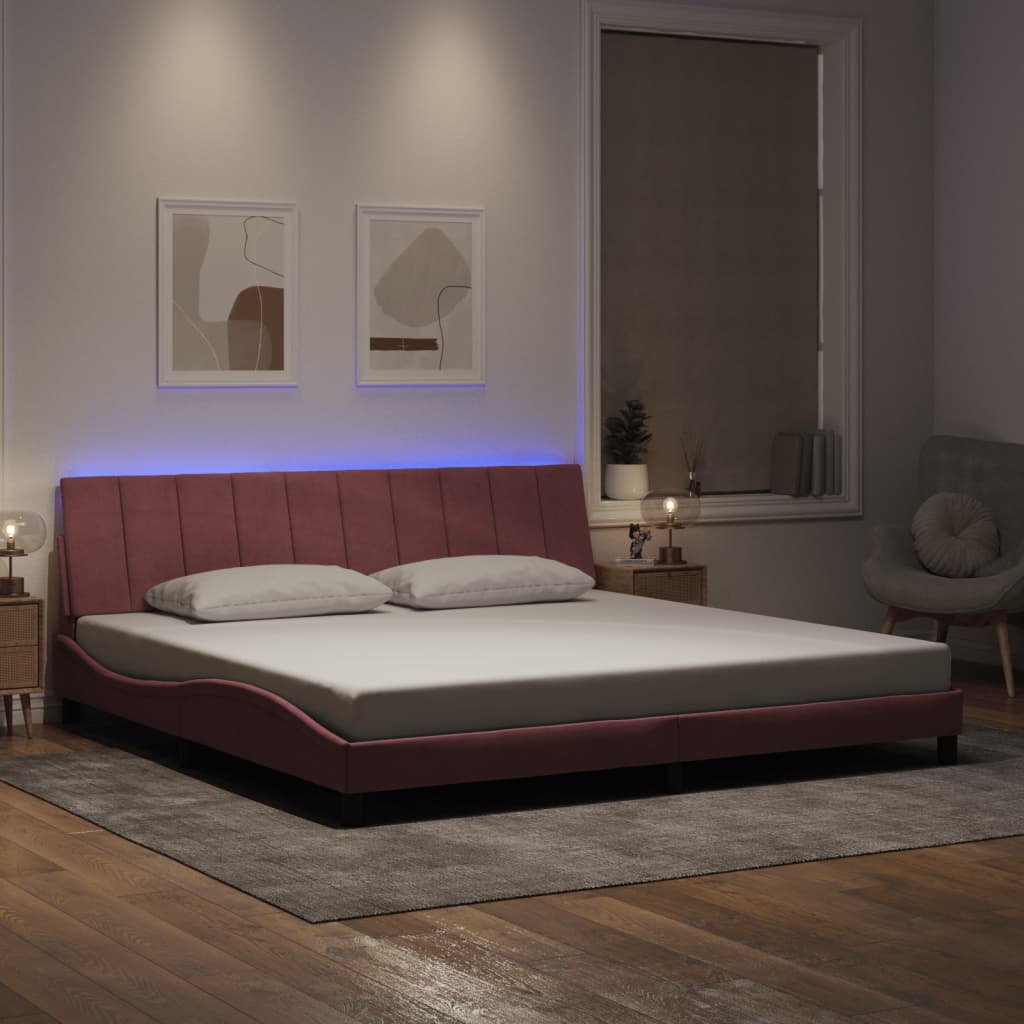 Giroletto con LED senza Materasso Hanko Rosa 200x200 cm in Velluto