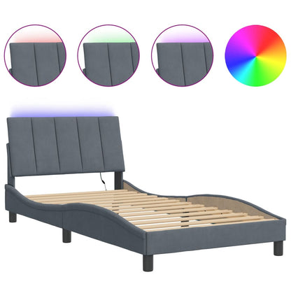Giroletto con LED senza Materasso Hanko Grigio Scuro 100x203 cm in Velluto
