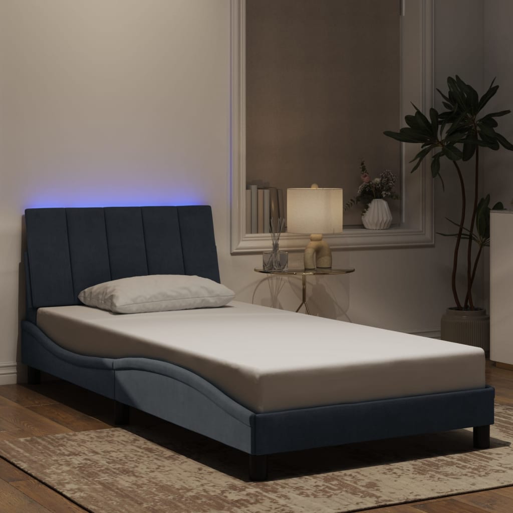 Giroletto con LED senza Materasso Hanko Grigio Scuro 100x203 cm in Velluto
